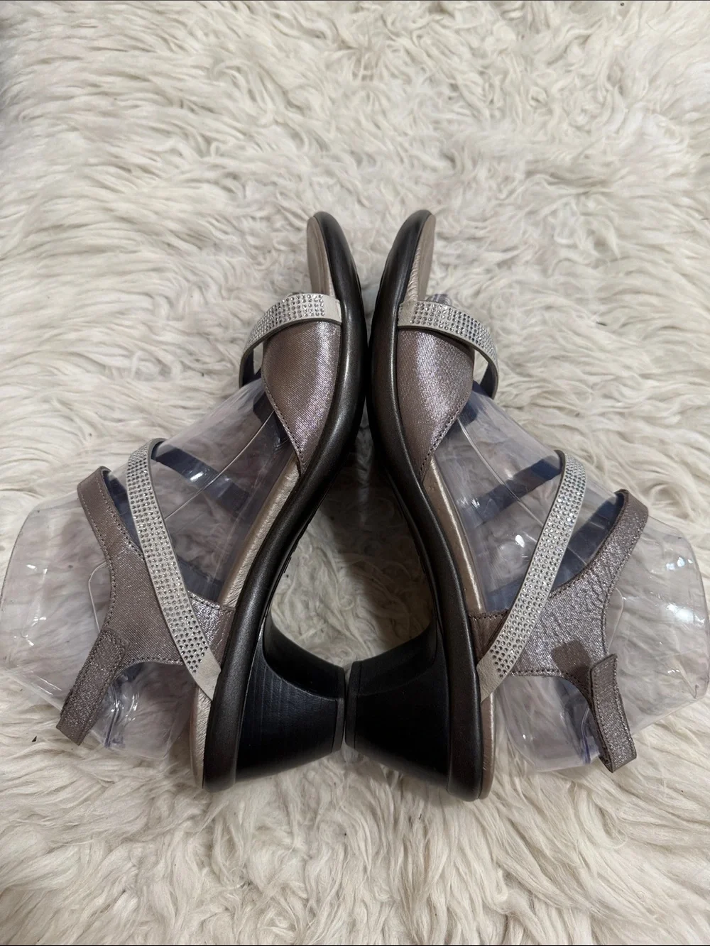 NAOT Innovate Rhinestone Embellished Strappy Sandal Size 10-10.5M Silver Leather